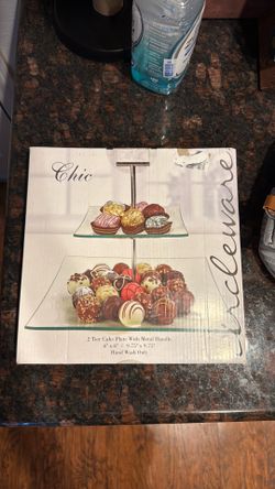 2 Tier Cake Plate With Metal Handle