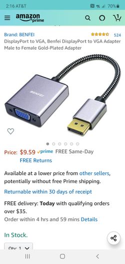 DisplayPort to VGA, Benfei DisplayPort to VGA Adapter Male to Female Gold-Plated Adapter