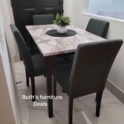 On Sale‼️ 5-pc Dining Table Set Dark Grey Wool Upholstered Chairs Brand New