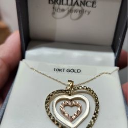 Brilliance Fine Jewelry 10K Tri Tone Gold Triple Open Heart Pendant, 18"