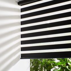 Brand New Persilux Cordless Zebra Blinds for Windows (58" W X 72" H, Black) Free-Stop Roller Windows Shades Dual Layer Light Control for Day and Night