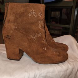 Brown Suede Embroidered Ankle Boots