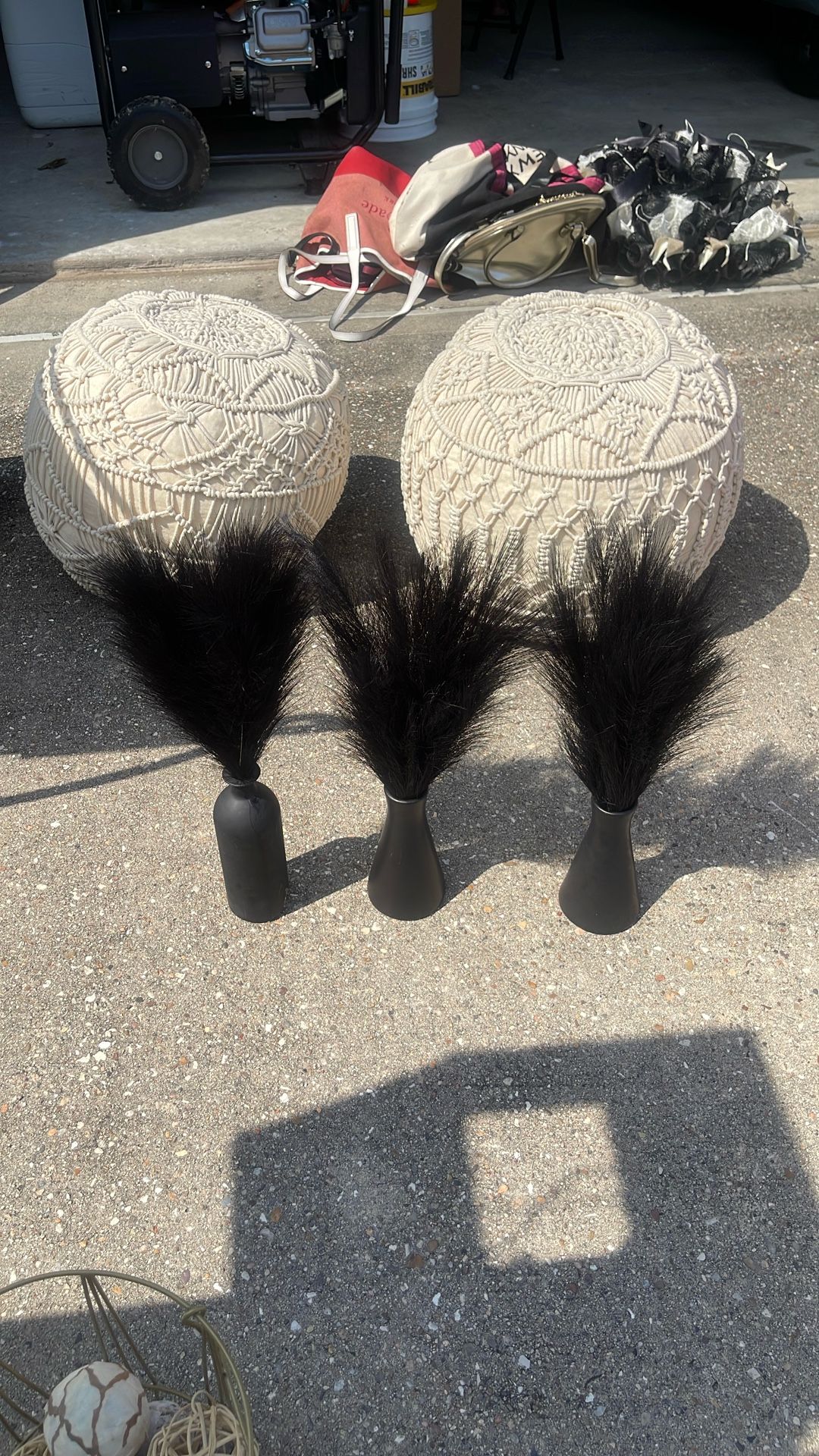 3 Black Pampass Grass Vases