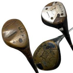 Vintage Walter Hagen Persimmon Wood Golf Clubs 1 3 5 True Temper Steel RH