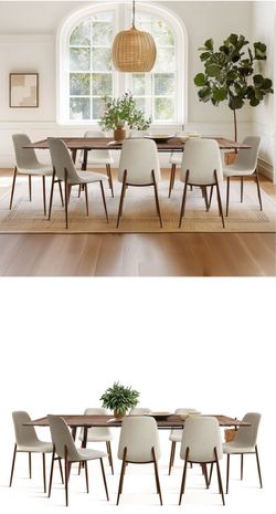 9-Piece Extendable Dining Table Set with 8 Upholstered Chairs, Rectangular Table with Leaf Storage
