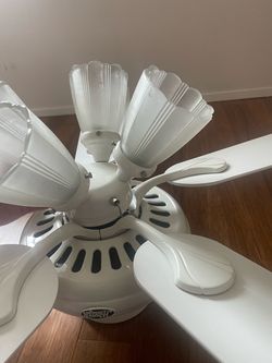 Vintage ceiling light and fan.