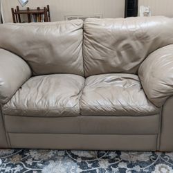 Genuine Leather Love Seat, Light Tan