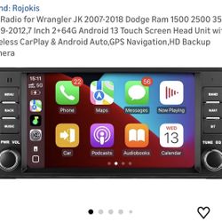 Car Radio for Wrangler JK 2007-2018 Dodge Ram 1 3-2012,7 Inch 2+64G Android 13 Touch Screen Head Unit with Wireless CarPlay & Android 