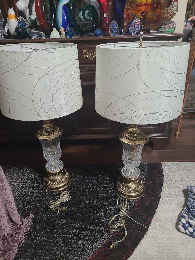VINTAGE STIFFEL SOLID BRASS AND CRYSTAL  LAMPS