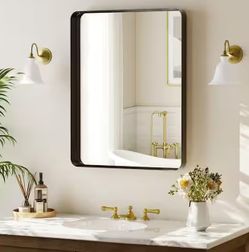 YVANLA 30x40 Black Deep-Framed Bathroom Mirror