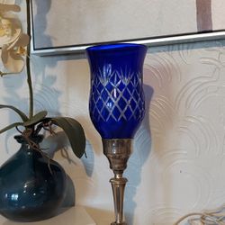 Vintage Silver cut crystal cobalt Blue Lamp