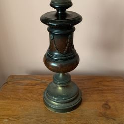 Pr Antique Brass & Wood Lamps
