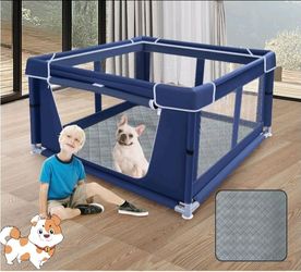 Poudee 42x42 Inches Puppy Playpen with Dog Pads, blue