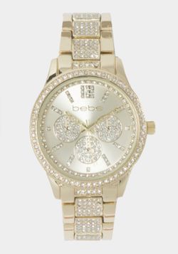 New! Unused! Bebe CHAMPAGNE DIAL CRYSTAL BEZEL WATCH
