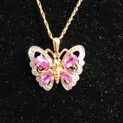 Pink Topaz Butterfly With Diamond Chip Accent