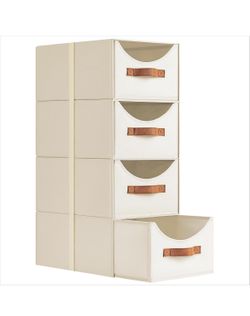 Homsorout Stackable Storage Drawers - Collapsible Storage Bins with Drawers, 4 Pack Closet Shelf Organizer Basket, Fabric Pull Out Organizer for Bedro