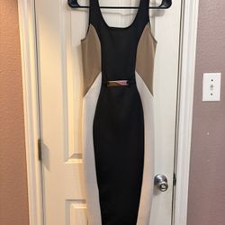 black and tan bodycon dress with cut out detail #bodycon #party #eveningwear