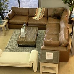 Emilia Caramel Leather 5pc Modular Sectional