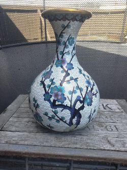 Cloisonne Vase With Bird 9"