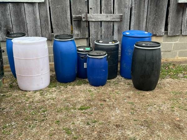 Barrels ..... 55 40 30 And 20 ... Plastic And Metal... Rain Burn Storage 