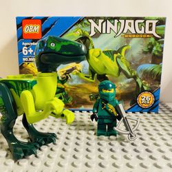 Ninjago Ninja and Dinosaur Set Jungle Green | New Custom LEGO Compatible Toys