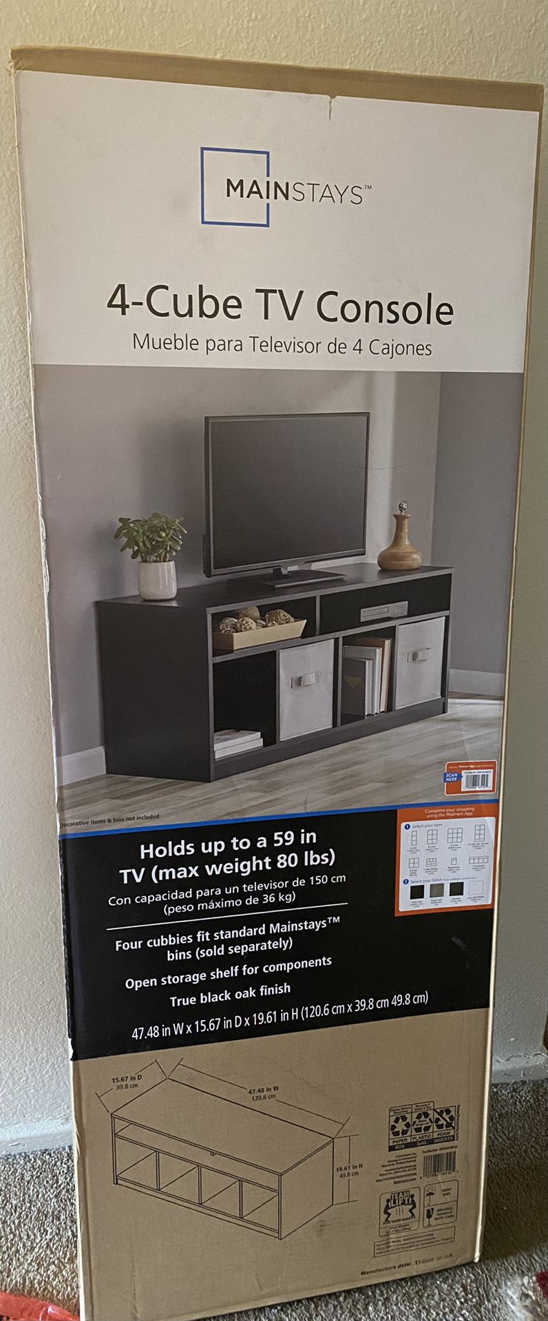 Mainstays 4 Cube TV Console for TVs Up to 59 inches True Black Oak TV Stand