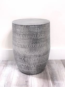 Drum Side Table With Embossed Tribal Pattern🛋️ Please Read Description
