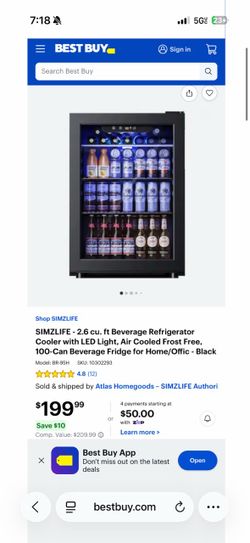 SIMZLIFE - 2.6 cu. ft Beverage Refrigerator Cooler with LED Light, Air Cooled Frost Free, 100-Can Beverage Fridge for Home/Offic - Black