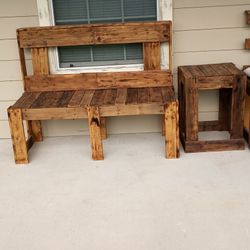 Homemade pallet wood bench and table