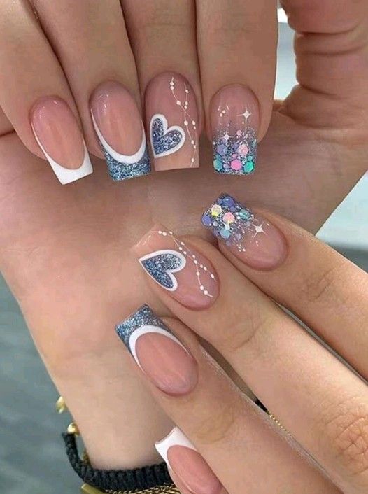 24-pcs Square Sequin/Heart Medium Press-On Nails