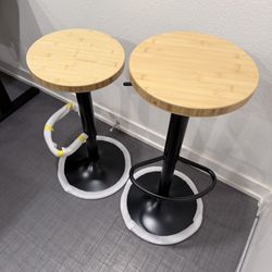 Bar Stools Set of 2, Round Bar stools Backless Adjustable Swivel Bar stools Bamboo Modern Barstools