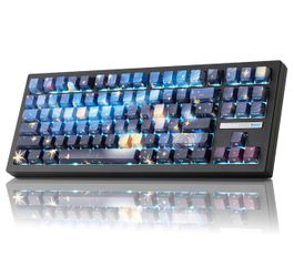 ZORNHER ZH870 Teclado Mecánico Inalámbrico Gaming, 80% Teclado de Sonido Cremoso Azul Personalizado con Teclas PBT de Sublimación de Tinte Noche Estre