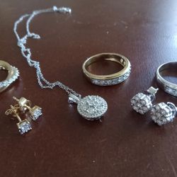 Lot Of Diamond JEWELRY Rings, Earrings And Necklace