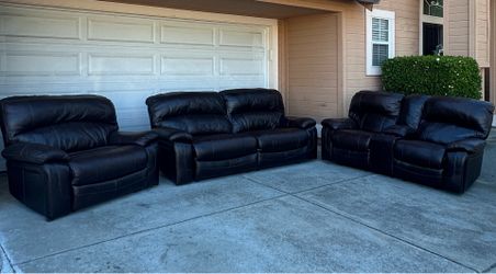 Gorgeous Ashley Furniture Real Leather Couch + Loveseat + Chair with Recliners | FREE DELIVERY