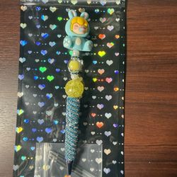 Beautiful Baby Blue And Yellow Beaded Pen