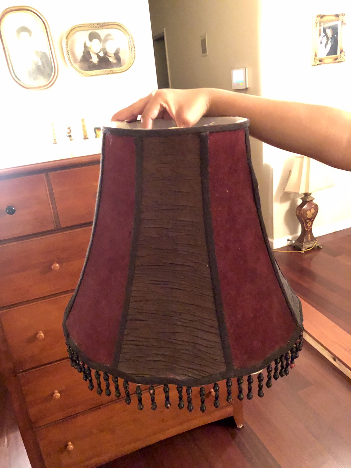 Burgundy Lamp shade with beaded trim