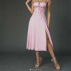 Milkmaid Style Sundress Women’s Large 8-10 Pink White Dress NEW