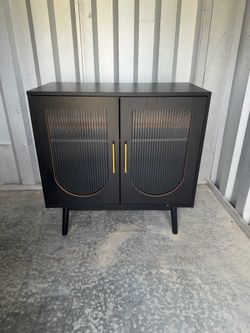 Black Storage Cabinet with Fluted Glass Doors