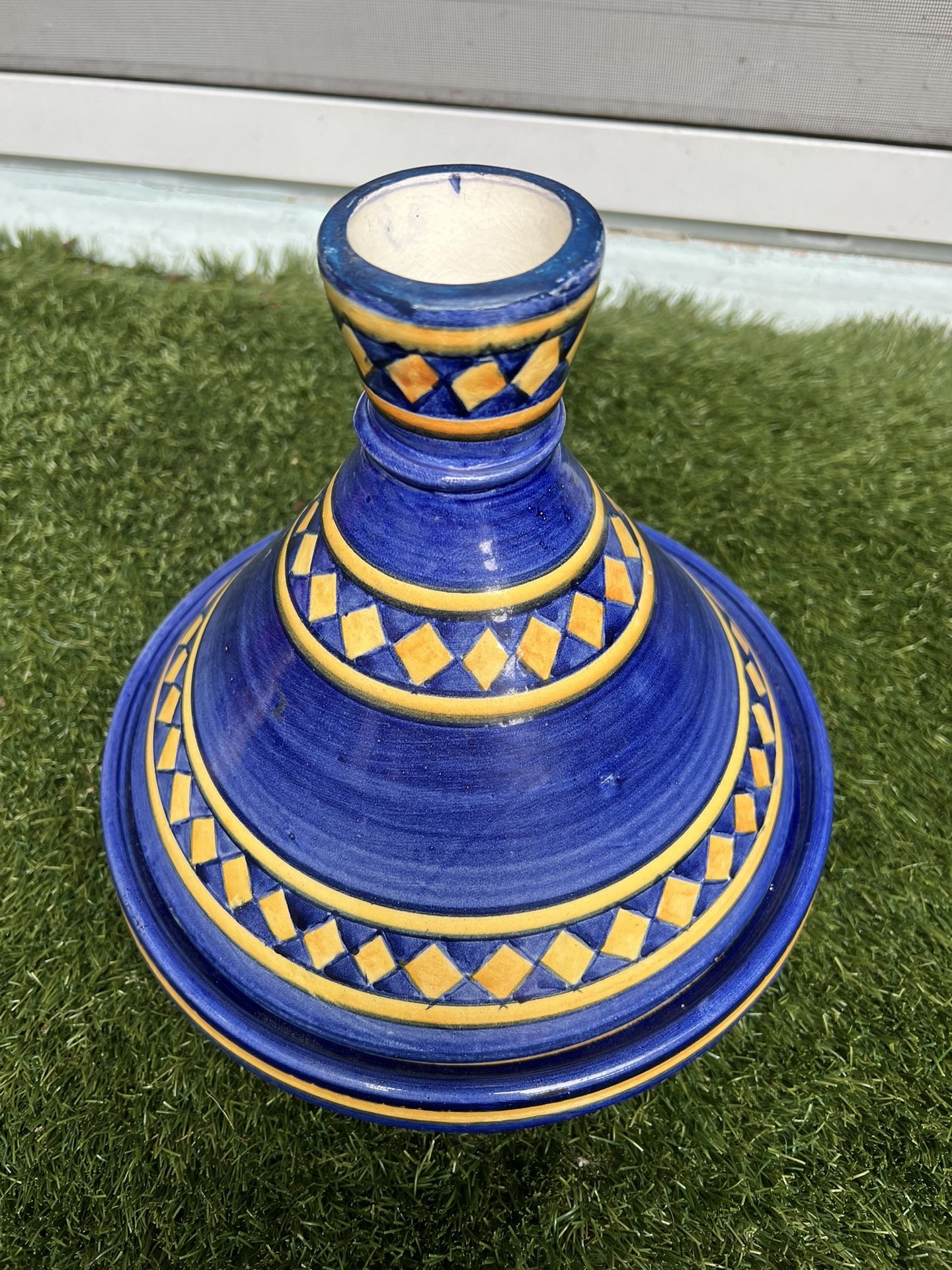 Ceramic Tagine Pot Blue and Yellow