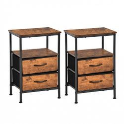 Homy Casa Anby2 2PC End Table Nightstand Storage Table with 2 Drawers