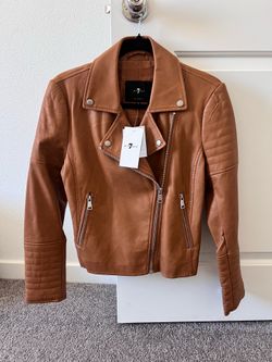 7 For All Mankind Womens Brown Moto Biker Jacket Zip Pockets Size S NWT
