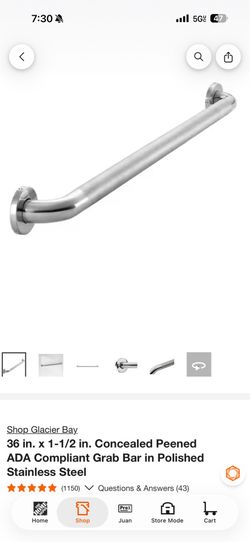 36 in. x 1-1/2 in. Concealed Peened ADA Compliant Grab Bar in Polished Stainless Steel new damage box 3 available $40 each