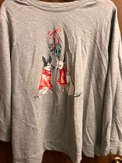 Lane Bryant Heather Gray light Sweatshirt with two dogs and mistletoe