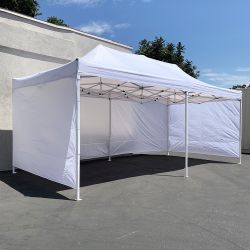 New $225 Heavy Duty 10x20 FT Canopy (with 4 Sidewalls) Ez Pop Up Outdoor Party Tent w/ Carry Bag (White/Blue) 