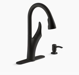 New Kohler Transitional Matte Black Pulldown Kitchen Faucet 1PREC26448-SD-BL-AA