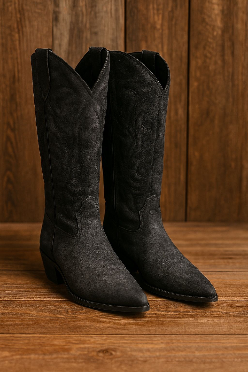 Black Genuine Leather Western Boots – Size 38