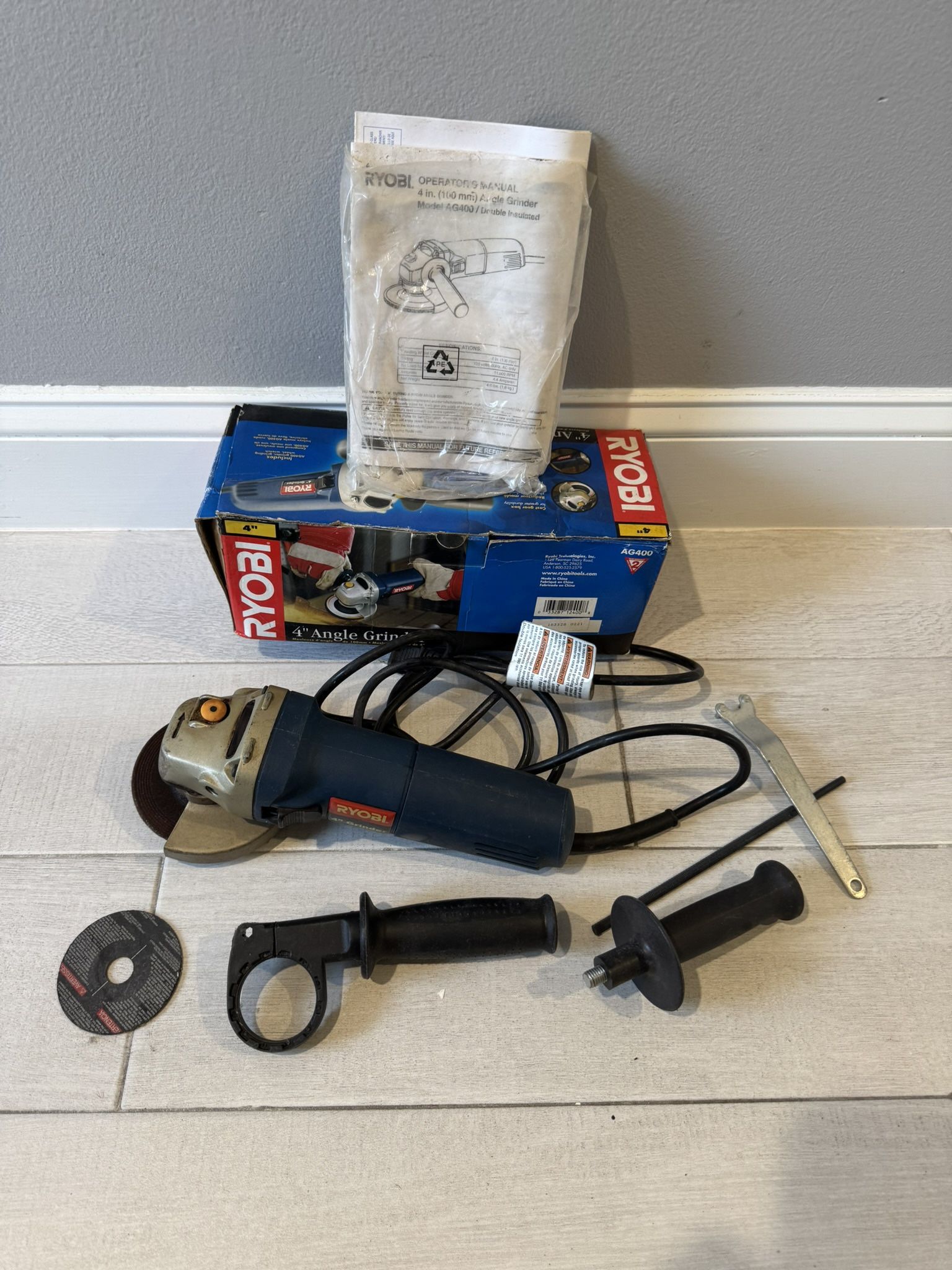 Ryobi 4” Angle Grinder With Box & Accessories 