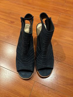 Navy Suede Open-Toe Ankle Booties Paul Green