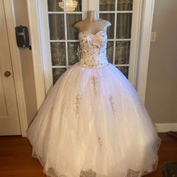 White & Gold Quince Dress 