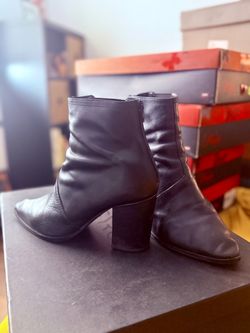 Syro Black Leather Heeled Ankle Boots M size 10